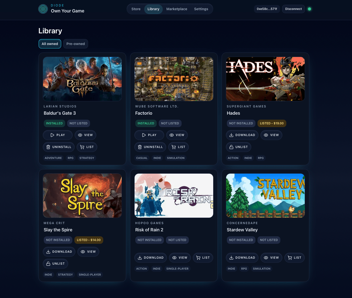 Player library preview